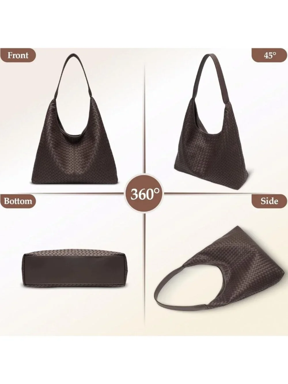 Chic Woven Vegan Leather Hobo Tote Bag | Large Slouchy Purse with Magnetic